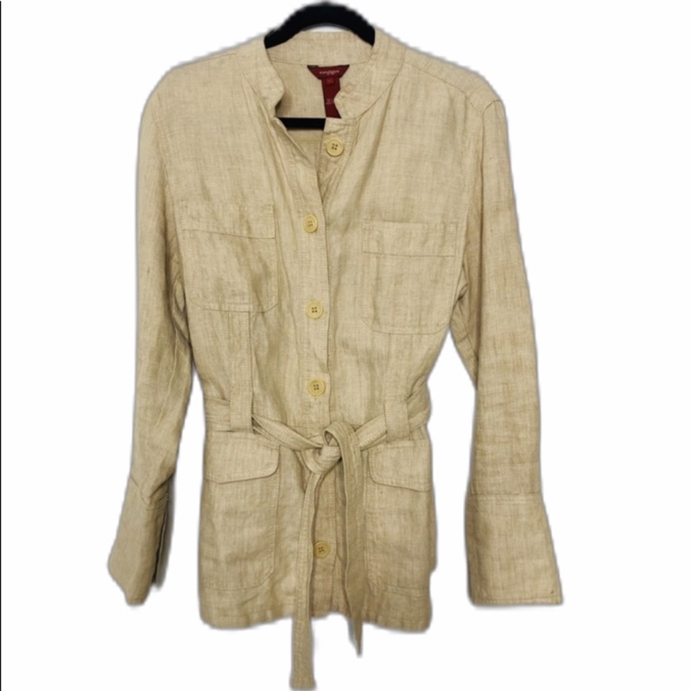 Sundance Tan Linen Belted Button Jacket. Sz L